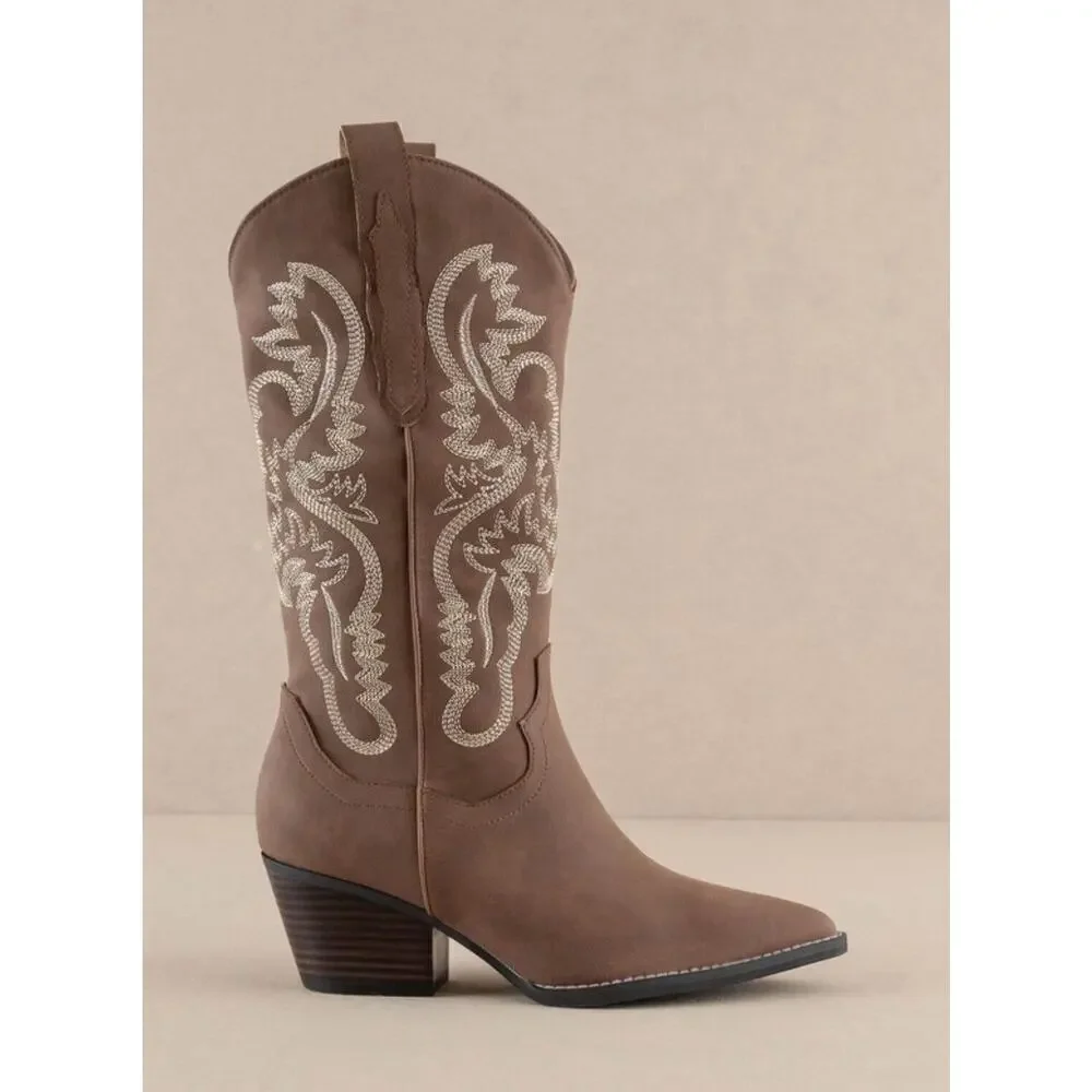 Oasis Society Classic Western Cowgirl Boots Embroidered Navajo Women's 9 Brown - Picture 3 of 7